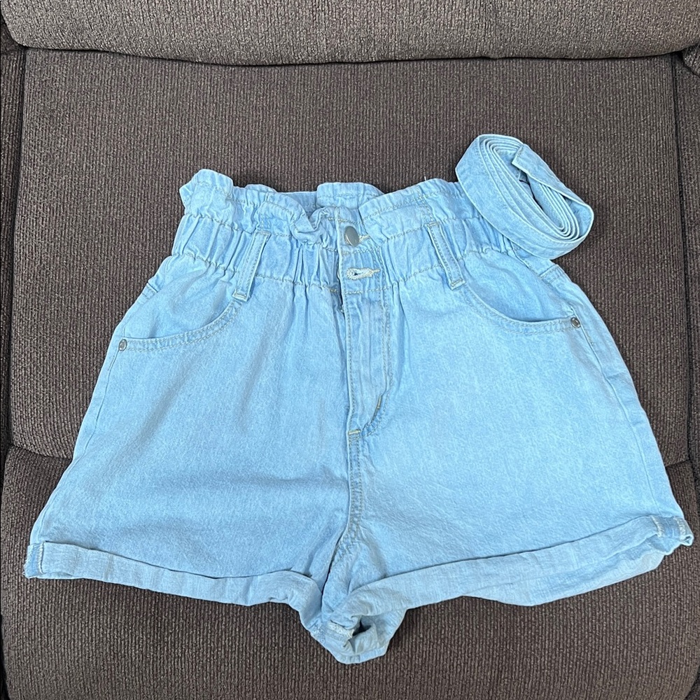 Light Blue Denim Women Shorts with Belt